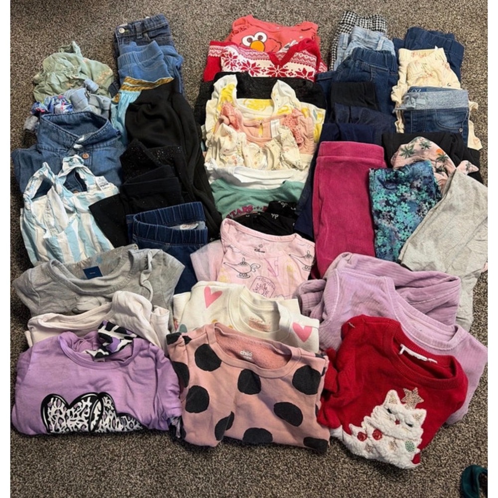 43pc Girls 4T Clothing Bundle Fall Winter Cat & Jack Disney Sweaters Pants Tops